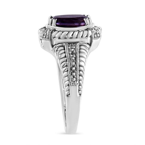 Haus of Brilliance Sterling Silver Purple Amethyst  Diamond Accent  Ring Size 9 - Picture 3 of 4